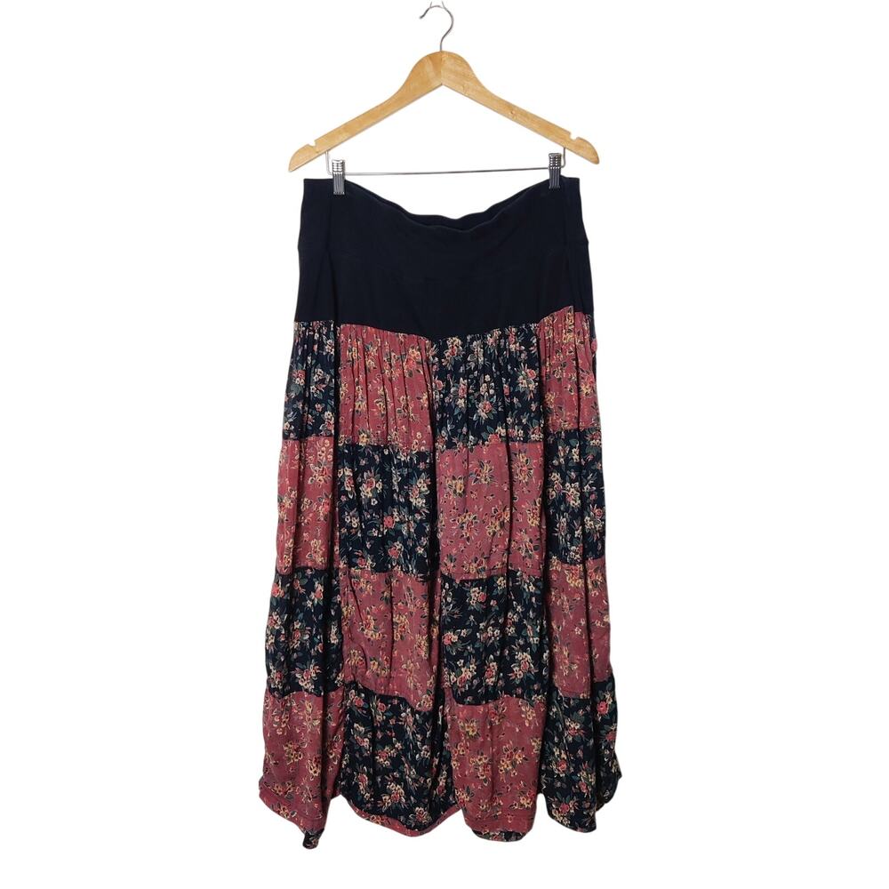 Vtg Lane Bryant Floral Patchwork Pull On Quilted Cottagecore Midi Skirt 14 16